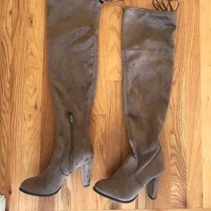 Suede knee high heel boots